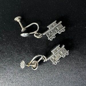 Vintage Sterling Silver Cable Car Dangle Earrings